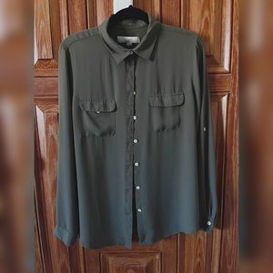 Army Green Sheer Button Up